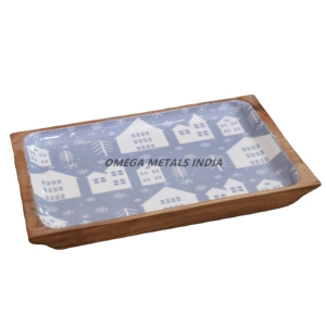 Bandeja de madera de acacia hecha a mano con un llamativo tema alegre acabado liso para comidas navideñas y uso decorativo - Product Image 2