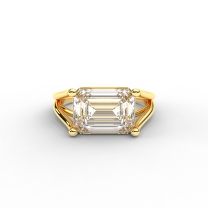 IGI Certified Emerald Cut Lab Grown Diamond Solitaire Engagement <b>Ring</b> in 9K Rose / White & Yellow Gold <b>Split</b> Shank Design - Product Image 1