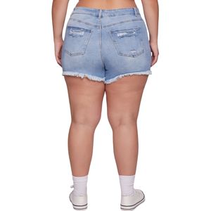 Shorts en jean déchirés taille haute grande taille, shorts d'été déchirés, bas en jean décontractés en coton doux, logo personnalisé - Product Image 3