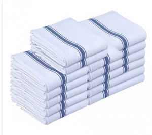 High Quality White Cotton Kitchen Towels Blue Stripe Durable Absorbent Cleaning <b>Cloths</b> for Home and Commercial Use - Product Image 4