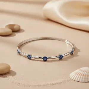 Women's Silver Blue <b>Beaded</b> <b>Bracelet</b> with Geometric Design Fashionable Religious Orthodox Jewelry for Anniversaries - Product Image 3