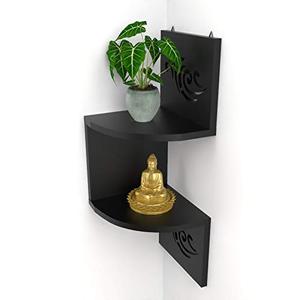 Zigzag en bois 2 niveaux support mural étagère d'angle présentoirs pour décoration murale stockage organisateur support pour la maison noir - Product Image 1