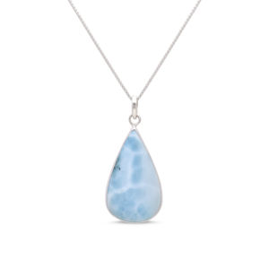 Collier pendentif long en forme de larme en larimar naturel, bijoux hip-hop raffinés, chaîne en argent sterling 925 massif, cadeau pour femme - Product Image 1