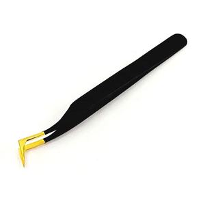 Pince à épiler professionnelle en acier inoxydable avec pointe pointue en or noir, applicateur de cils à volume de 90 degrés - Product Image 2