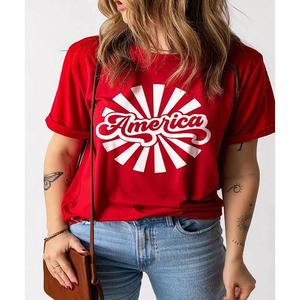 T-shirt graphique tricoté rouge 100% coton pour femmes de qualité supérieure imprimé d'hiver coupe ample pour toute occasion patriotique - Product Image 3
