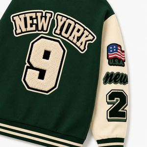 Chaqueta Deportiva Verde para Hombre SINEWY SPORTS, con Letras NY Bordadas, Diseño de Parche de Estrellas 1998, Estilo Preppy, Chaqueta de Béisbol Informal - Product Image 4