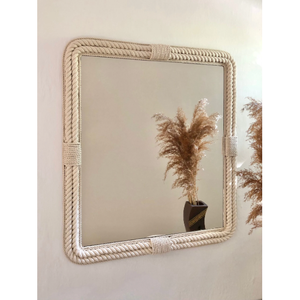 Espejo Náutico Costero Hecho a Mano, Espejo Decorativo de Pared con Marco de Cuerda de Algodón, Estilo Contemporáneo - Product Image 1