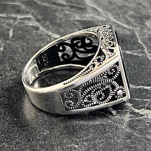 Anillo de Ónix Negro Cuadrado Vintage para Hombre, Hecho a Mano en Turquía, Plata de Ley 925, Estilo Floral, Gema con Corte Especial, Regalo de Joyería - Product Image 5