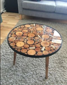 Table basse en résine au design contemporain Live Edge River Table d'appoint en bois massif durable avec cadre en bois pour bureau à domicile - Product Image 5