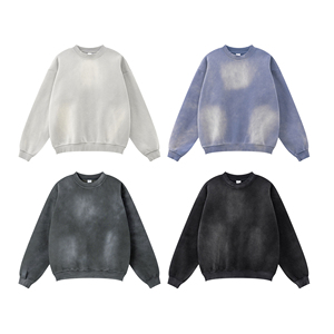 Vente en gros de streetwear sweats ras du cou en molleton lavé vintage 332 grammes en coton mélangé à manches longues surdimensionné solide vintage - Product Image 1