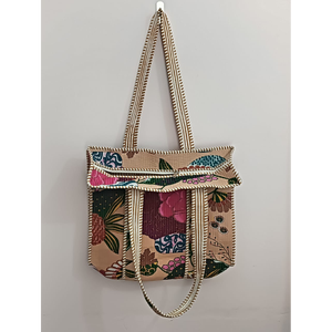 Bolso de mano acolchado de algodón con estampado de bloques a mano para mujer, bolso de hombro bohemio, bolsos de mano acolchados Kantha Stitch - Product Image 6