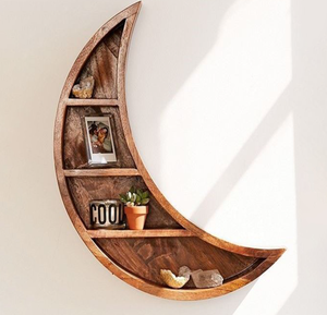 Solid Wood Moon <b>Wall</b> Decor Aesthetic Modern Hanging Art Shelves for Unique Room Display Home Furniture for Apartment - Product Image 2