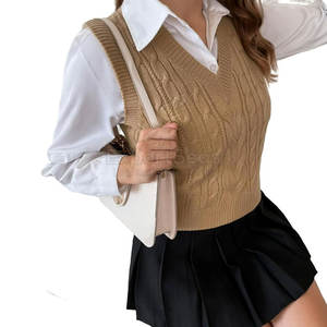 Chaleco de Punto Corto de Fabricante de Servicio OEM, Venta Caliente, Talla para Adultos, Ropa de Mujer, Chaleco de Punto Corto - Product Image 1