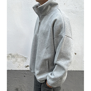 2024 sweat-shirt avec logo personnalisé oversize poids lourd 1/4 sweat-shirt zippé 100% coton uni demi-fermeture éclair sweat-shirt à col roulé - Product Image 2