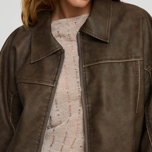 Chaqueta Bomber de cuero personalizada con logotipo estampado bordado para hombre y mujer proveedor de ropa de abrigo de invierno informal Vintage - Product Image 2