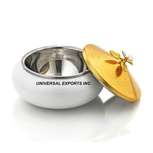 Casserole en acier inoxydable martelé finition or faite à la main nouveau chauffe-plats en métal de luxe à double paroi - Product Image 6