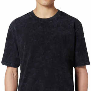 T-shirt décontracté noir uni à manches courtes et col rond pour homme, en jersey 100 % coton, coupe classique, design vierge, effet délavé à l'acide - Product Image 3