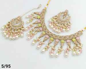 DERNIÈRE ANTIQUE MOTIPEARL & DROP COLLIER FANTAISIE À LA MODE PLAQUÉ OR AVEC ENSEMBLE DE BOUCLES D'OREILLES MANGTIKKA ET ENSEMBLE DE BIJOUX FEMMES - Product Image 5