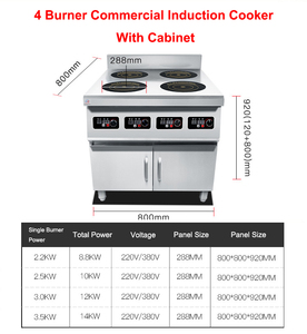 Fornello a Induzione Elettrico Commerciale a <span class=keywords><strong>4</strong></span> Fuochi con Funzione Hotpot, in Acciaio Inox, 3500W Alta Potenza, da Incasso per Hotel - Product Image 2