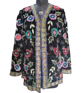 Chaqueta de Diseñador para Mujer, Primavera, Floral, con Lentejuelas Bordadas a Mano, Ecológica, Vintage, de Terciopelo Multicolor, para Fiesta, Hecha a Medida, Buen Precio - Product Image 5