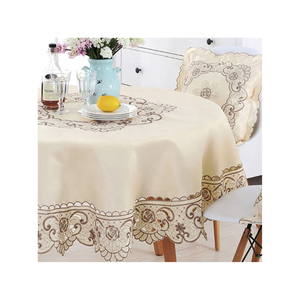 Mild Cream Floral Embroidered Organic Cotton <b>Tablecloth</b> Eco-Friendly Durable for Dining Gatherings 60x90 Inches New Design - Product Image 1