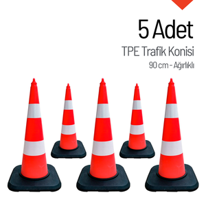 ชุดกรวยจราจร 5 ชิ้น ขนาด 90 ซม. ผลิตจาก TPE และยางแบบสะท้อนแสงสองชั้น พร้อมเทปสะท้อนแสง - Product Image 1