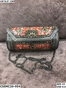 Bolso de mano indio exclusivo con cierre de solapa de noche de mosaico de Metal de diseñador hecho a mano para mujer, accesorio nupcial - Product Image 4