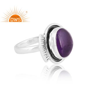 แหวนอัญมณีอเมทิสต์ธรรมชาติสีเงินสเตอร์ลิงออกซิไดซ์ - Product Image 2