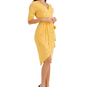 Custom Made Long Midi Length Overlay Maternity Casual Dresses Yellow Plain Soft Modal Fabric Pregnancy Women Maternity Clothes