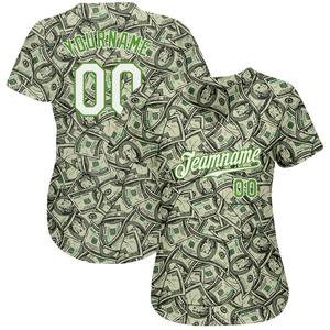 Blanc vert personnalisé-vert néon 3D motif Design Dollar authentique maillot de baseball - Product Image 2