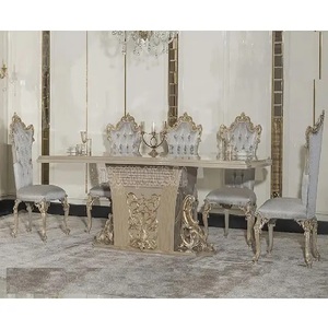 European <b>9</b> Pieces Stylish Dining Table Set Classic Golden Hand Carved Dining Table Set American Hand Carved Dining Room Set - Product Image 1