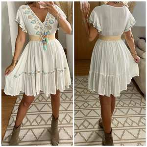 2024 Premium Collection Mère Belle Bohème Plage À Manches Courtes Vintage Multicolore Brodé Coton Bouton Naturel - Product Image 3