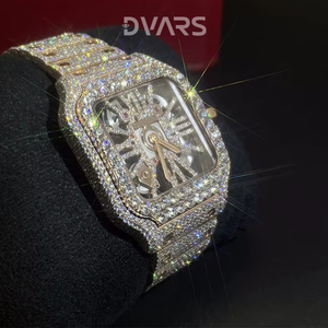 Montre personnalisée de luxe en acier inoxydable entièrement sertie de diamants, style hip-hop, VVS Moissanite, mode mécanique, verre, or blanc - Product Image 5