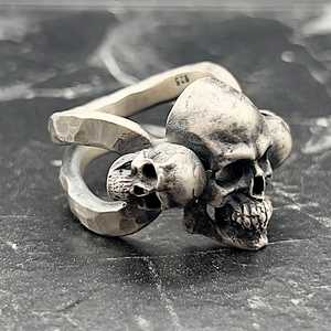 Handmade 925K <b>Silver</b> Gothic Skull <b>Ring</b> for <b>Men</b> Anatomical Skeleton Biker Jewelry with Hammered Design and 18K Plating - Product Image 2