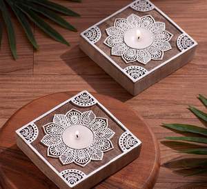 ที่วางเทียนทีไลท์ทำจากไม้ธรรมชาติสำหรับสปาและพื้นที่ทำสมาธิของตกแต่งเทศกาลคริสต์มาสที่วางเทียนทีไลท์ทำจากไม้ตามสั่ง - Product Image 1