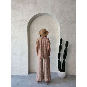 TOPSHOW Wholesale Light Brown Embroidered <b>Linen</b> Shirt for Women, Casual Long Sleeve Blouse with Unique Pattern DSN2 - Product Image 5