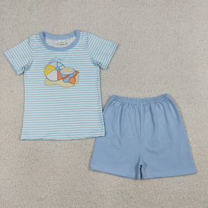 New Arrive Baby Girls Short Sleeves Embroidery Pattern Stripes Tops Shorts <b>Clothes</b> Sets - Product Image 2