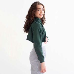 OEM personalizado de las mujeres de gran tamaño pulóver con capucha Crop Top sudadera de invierno informal con técnica de lavado - Product Image 5
