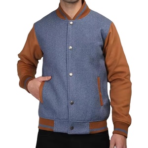 แจ็คเก็ตฤดูหนาวขายส่ง แจ็คเก็ตเบสบอลผู้ชายแบบกำหนดเอง แจ็คเก็ตสไตล์วาร์ซิตี้แบบกระดุมแถวเดียว อุ่นสบาย ความยาวปกติสำหรับผู้ชาย - Product Image 1