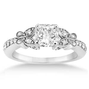 Juego de Anillos de Compromiso de Oro Blanco de 14K con Diamantes de Corte Princesa y Mariposa, 0.96ct, Conjuntos de Joyería Fina - Product Image 2