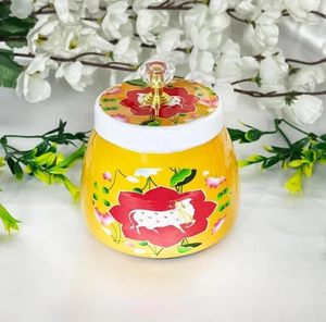 Tapa de olla de cerámica de diseño tradicional indio de lujo, contenedor de almacenamiento decorativo multiusos pintado a mano para botellas de almacenamiento, tarros - Product Image 1