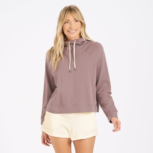 Jersey personalizado de talla grande para mujer, informal, tejido sólido, para correr, con capucha, media cremallera, con hombros caídos, logotipo frontal de fábrica, posición - Product Image 1