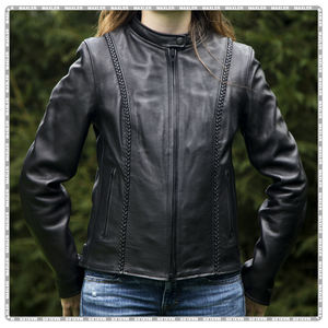 Chaqueta de cuero de motocicleta aprobada por CE para Mujer | Chaqueta de motociclista duradera con estilo | Chaqueta de cuero para montar - Product Image 3