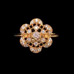 Exquisito anillo floral de diamante de oro de 22 quilates Estilo lindo vintage con piedras preciosas principales de platino amarillo Anillos finos certificados IGI - Product Image 3