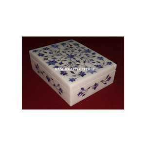 กล่องของขวัญสำหรับผู้ซื้อในราคาที่ดีที่สุดผลิตภัณฑ์แฮนด์เมดลายดอกไม้ฝังมุกสีขาวหินอ่อนสีฟ้า - Product Image 1