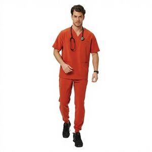 Uniforme Médico Personalizado OEM, Uniforme de Enfermería Ligero de Satén con Cuello en V Unisex, Conjunto de Uniforme Médico con Múltiples Bolsillos - Product Image 1