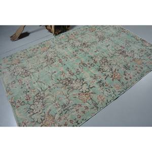 Alfombra turca Vintage de 5,2x8,2 pies, tradicional, verde, Beige, tejido plano, diseño de retazos, Material de lana, látex para sala de estar, Aubusson - Product Image 2