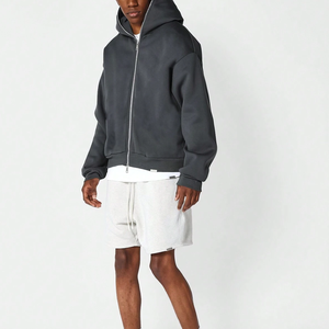 Sudadera con capucha y cremallera de gran tamaño de cara completa con logotipo personalizado para hombre Jersey con cremallera doble de peso pesado con material polar Temporada de invierno - Product Image 5