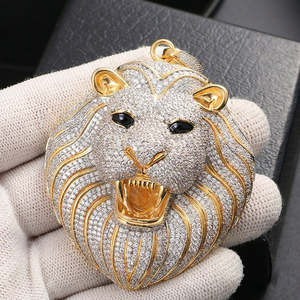 SHREYA DIAM Gold Plated <b>Iced</b> <b>Out</b> Round Brilliant Cut Moissanite Hip Hop Lion Face Pendant 925 Sterling Silver for Men - Product Image 2