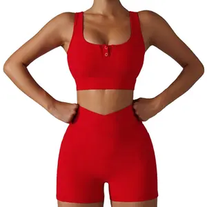 Logo personalizzato ad alta intensità antiurto riciclato sport stretto Running Gym Fitness seamless Yoga Workout Set donna intero tasso di vendita